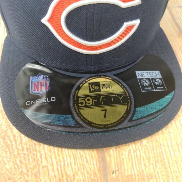 New Era Chicago Bears fitted hat navy blue nfl patch logo NE tech 59FIFTY sz 7 - Picture 8 of 9